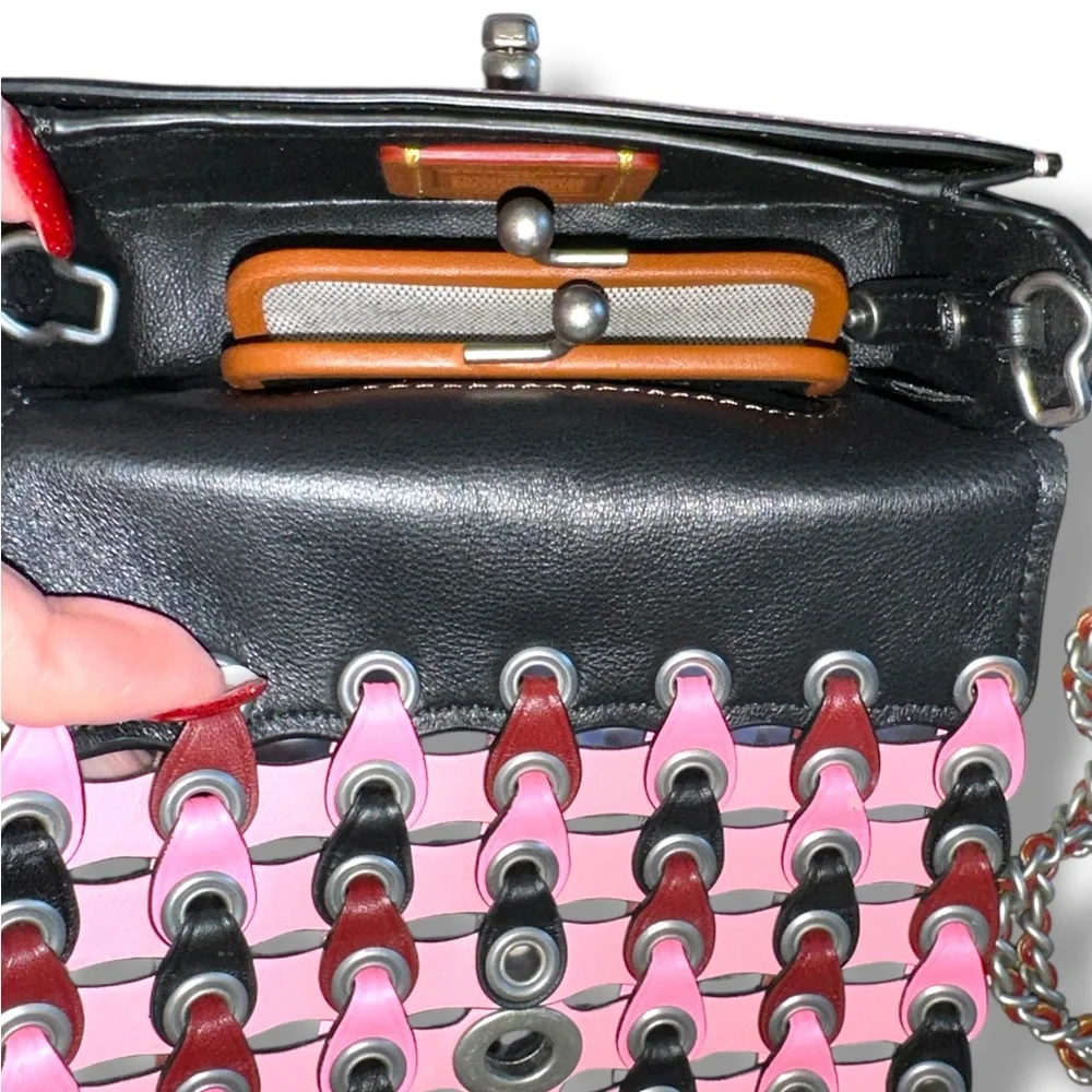 Coach Pink Woven-Link Crossbody with Multicolor Chain Accents